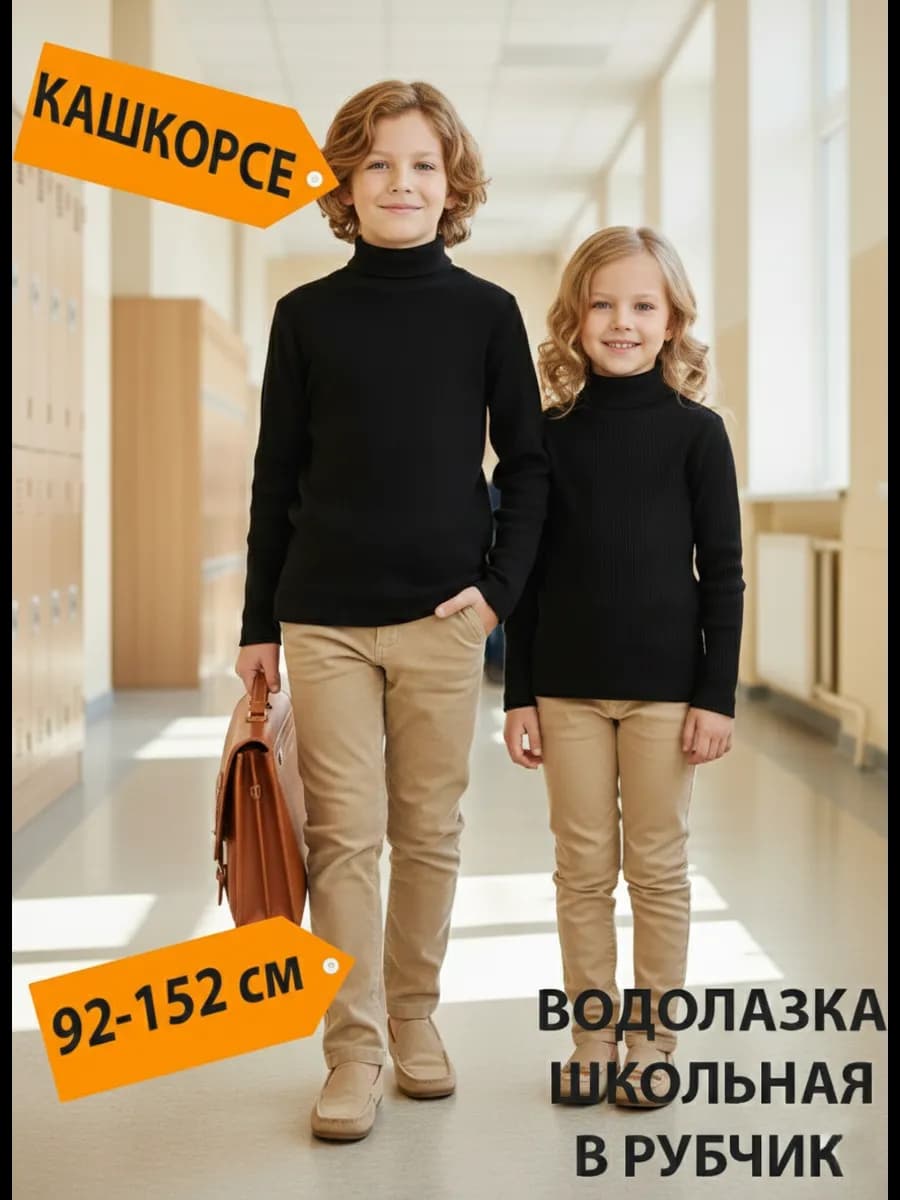 Водолазка детская школьная для мальчика в рубчик хлопок