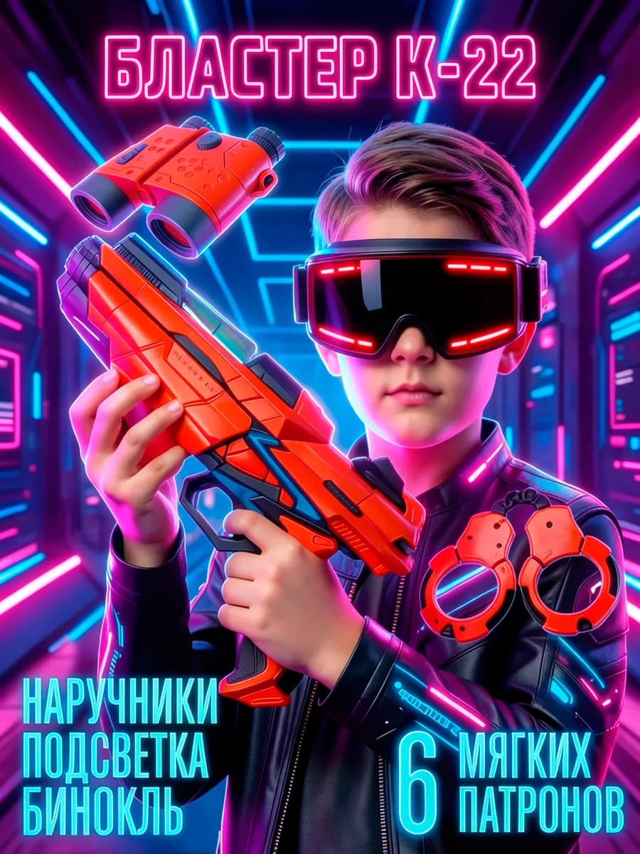 Набор оружия пистолет бластер с мягкими пулями бинокль
