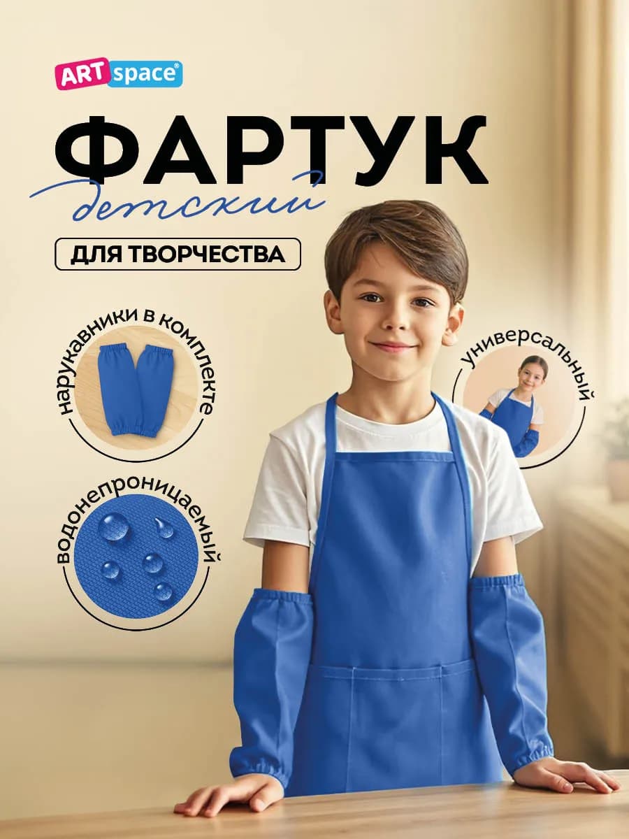 Фартук с нарукавниками 54*45см, 3 кармана, синий