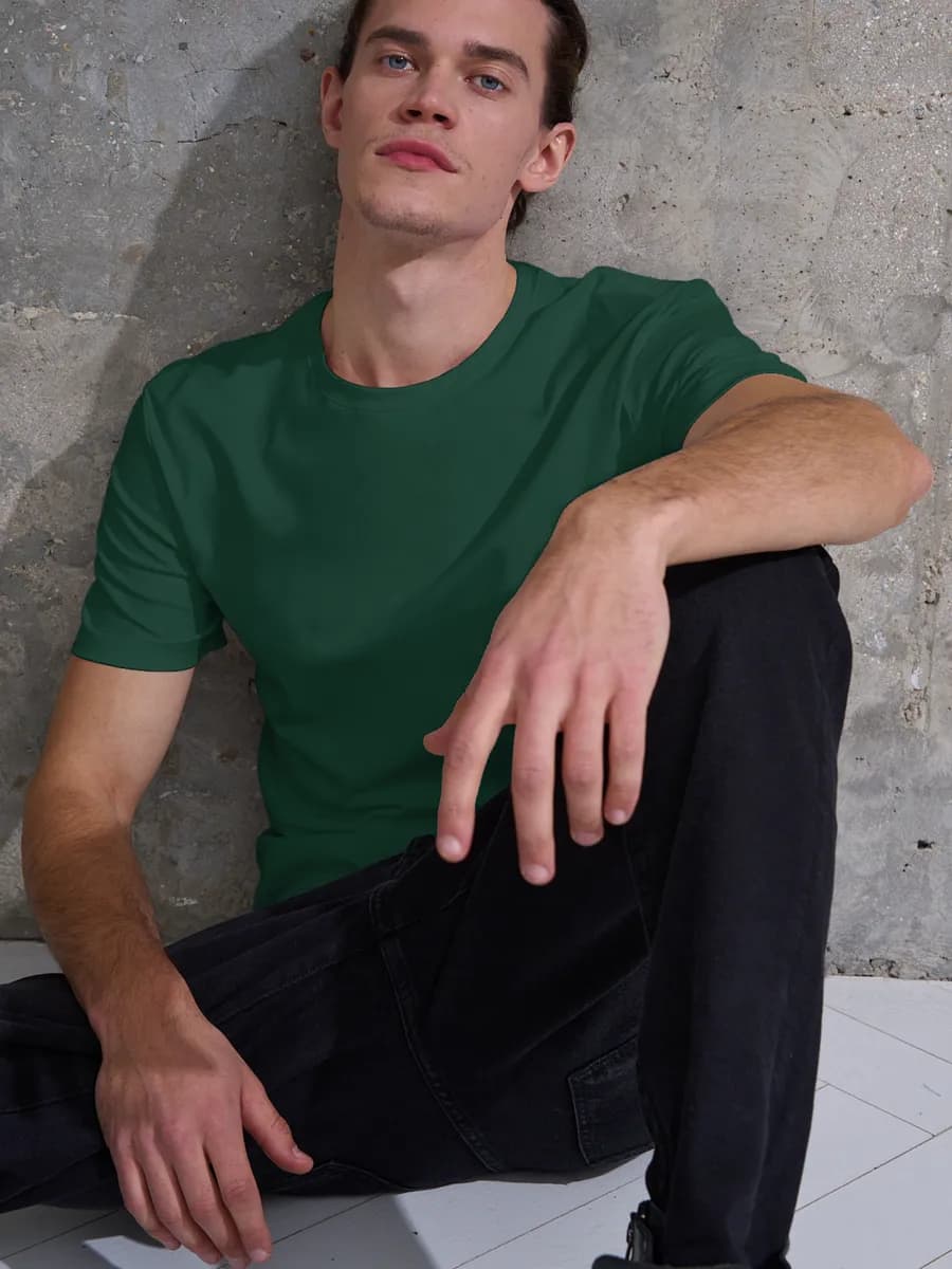 Футболка темно-зеленая хлопок