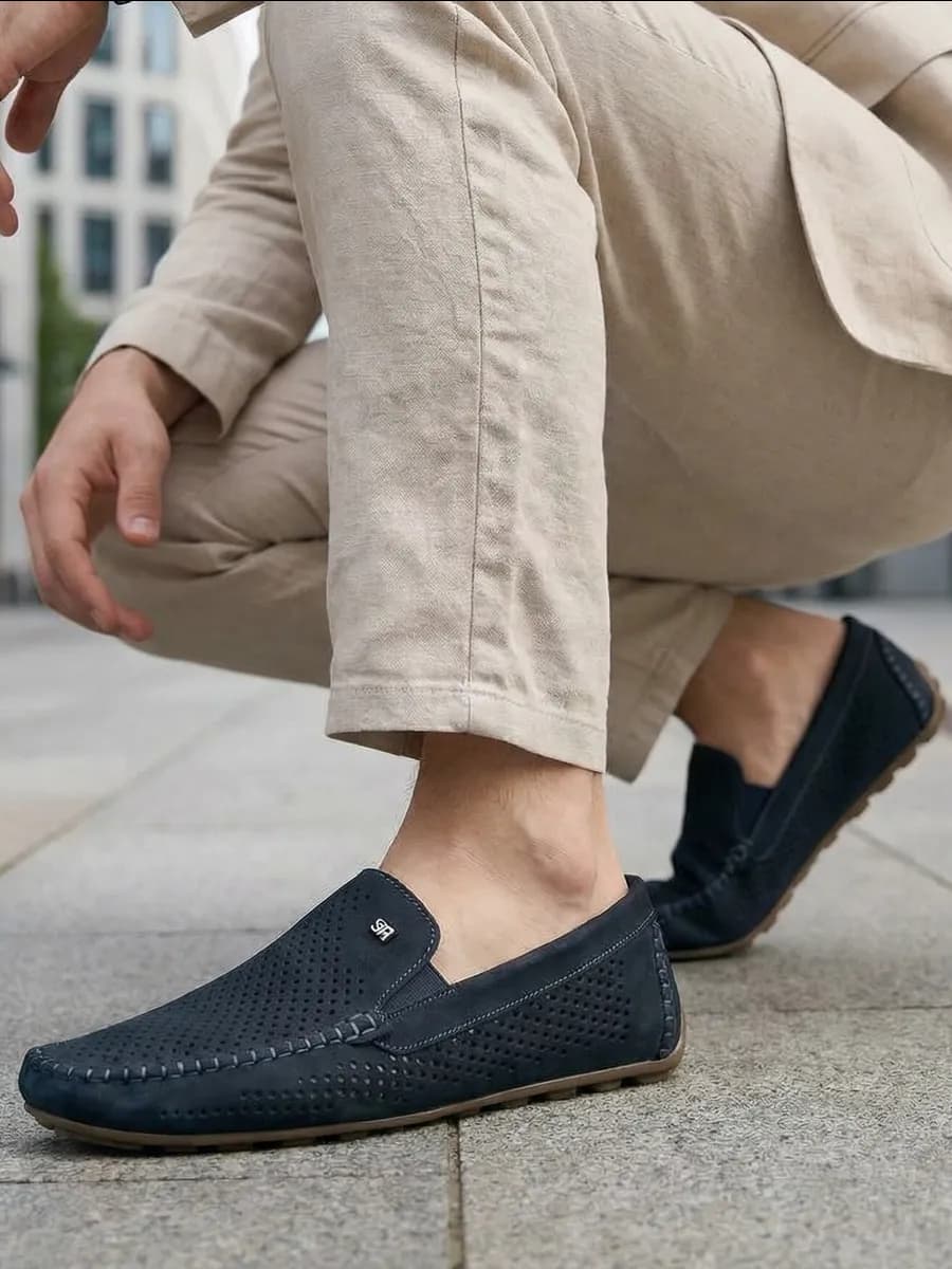 Мокасины летние кожаные с перфорацией