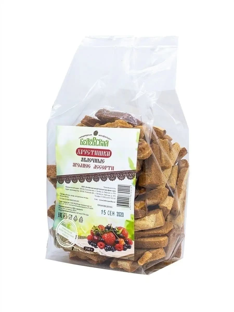 Хрустишки яблочные ягодное ассорти 250г Сухарики из пастилы