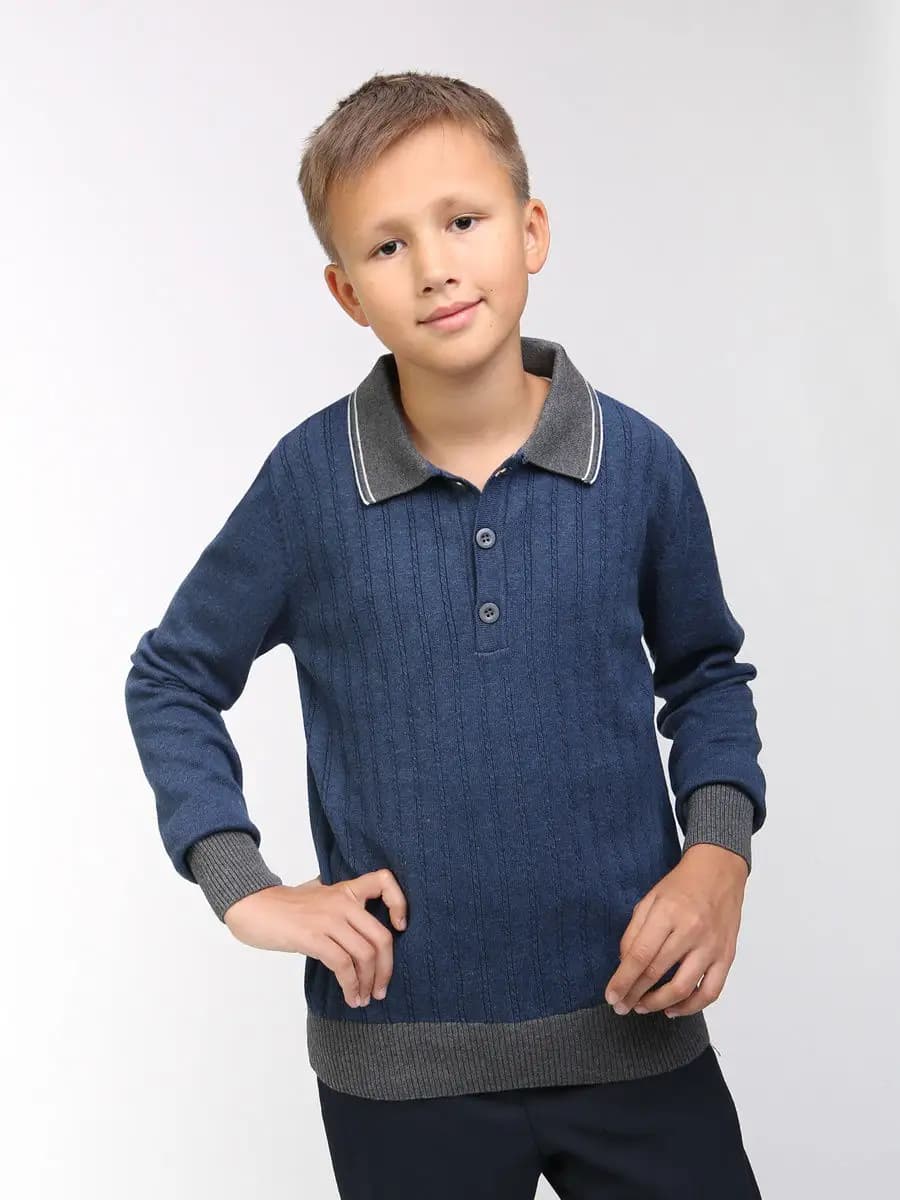 Джемпер поло в школу вязаный теплый, индиго