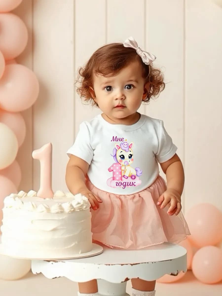Футболка на день рождение «Мне 1 годик с единорогом"