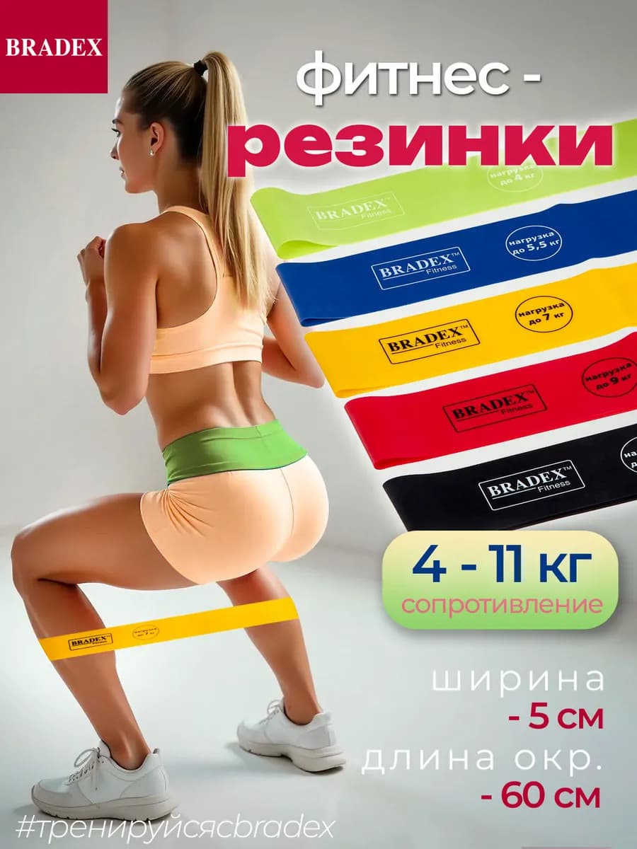 Резинки для фитнеса, спорта, эспандер ленточный, набор 5 шт