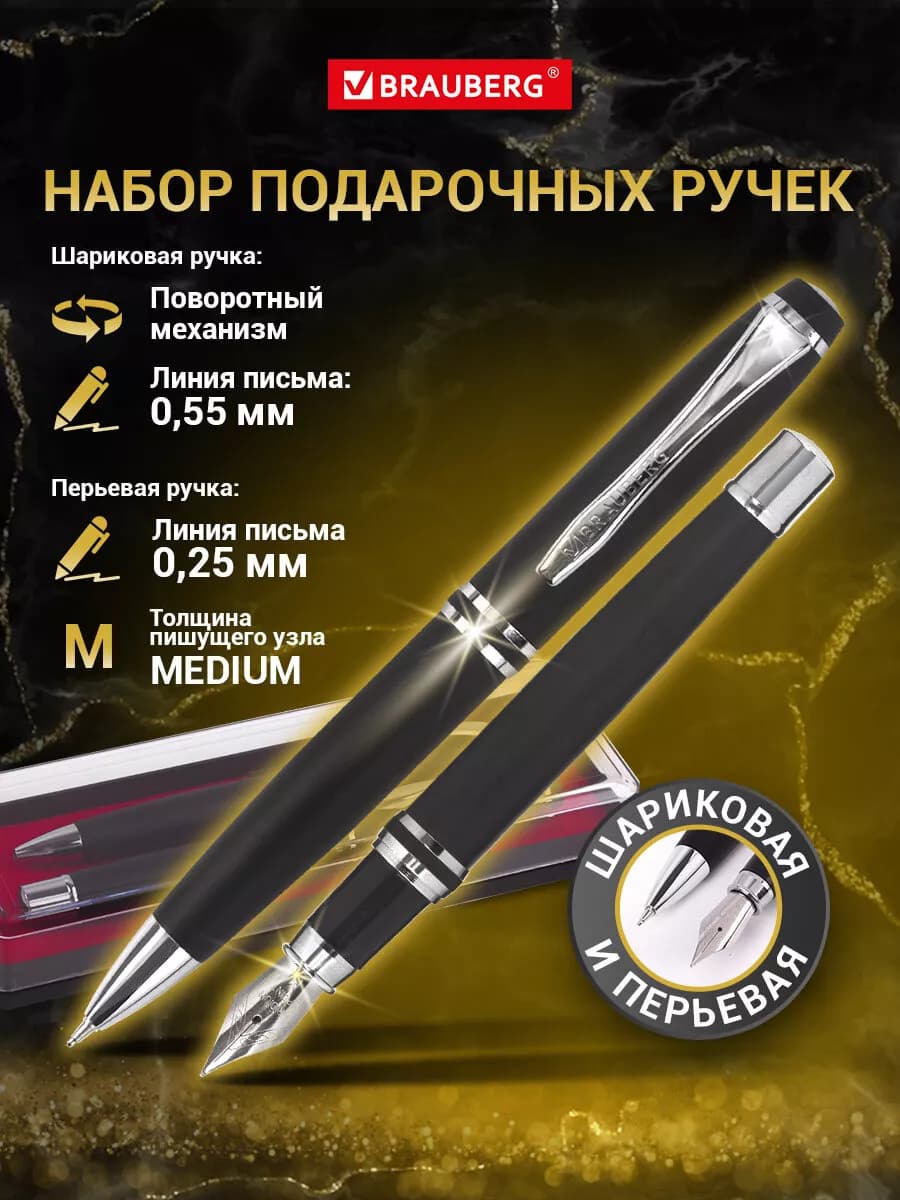 Набор подарочный ручка шариковая и перьевая в футляре