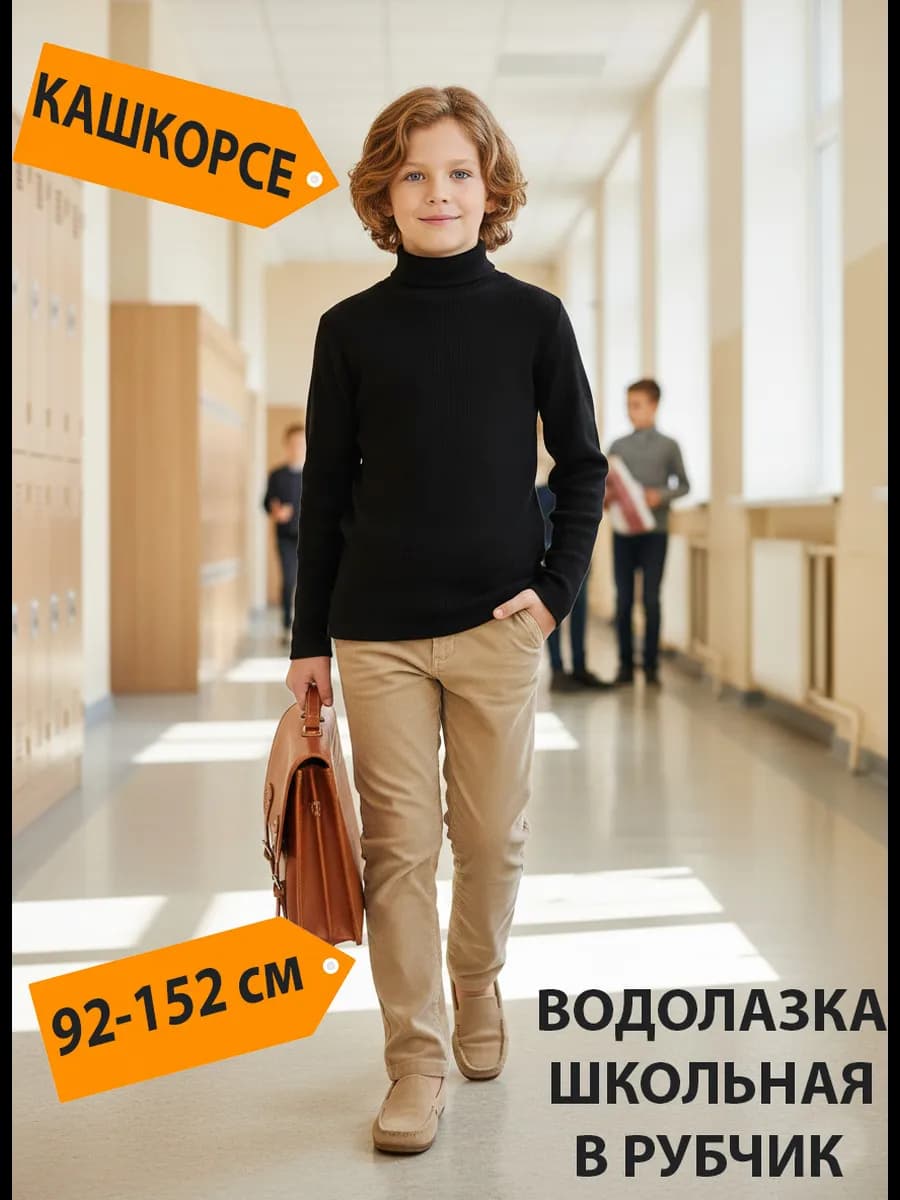 Водолазка для мальчика детская школьная в рубчик хлопок