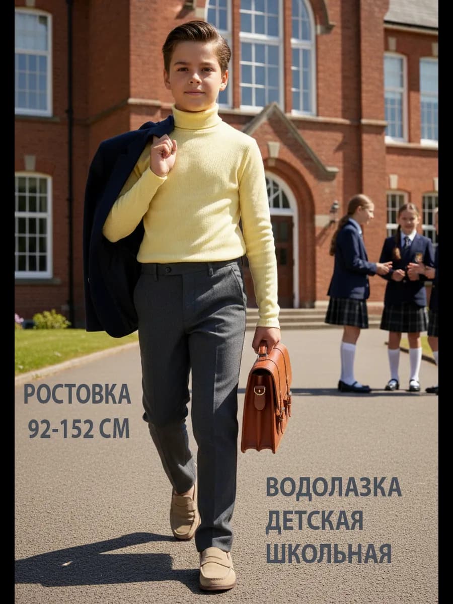 Водолазка детская школьная для мальчика в рубчик хлопок