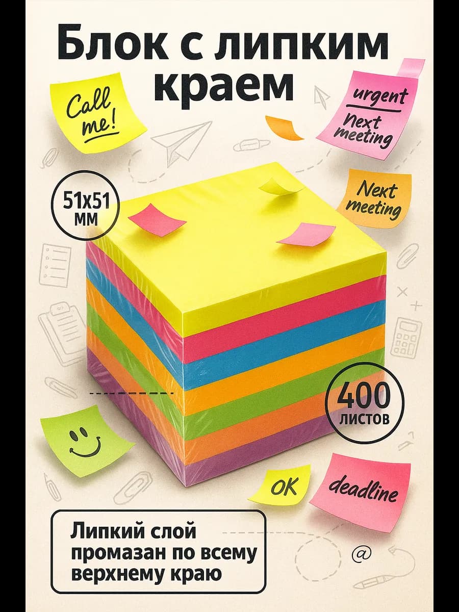 Стикеры 400 листов с липким краем