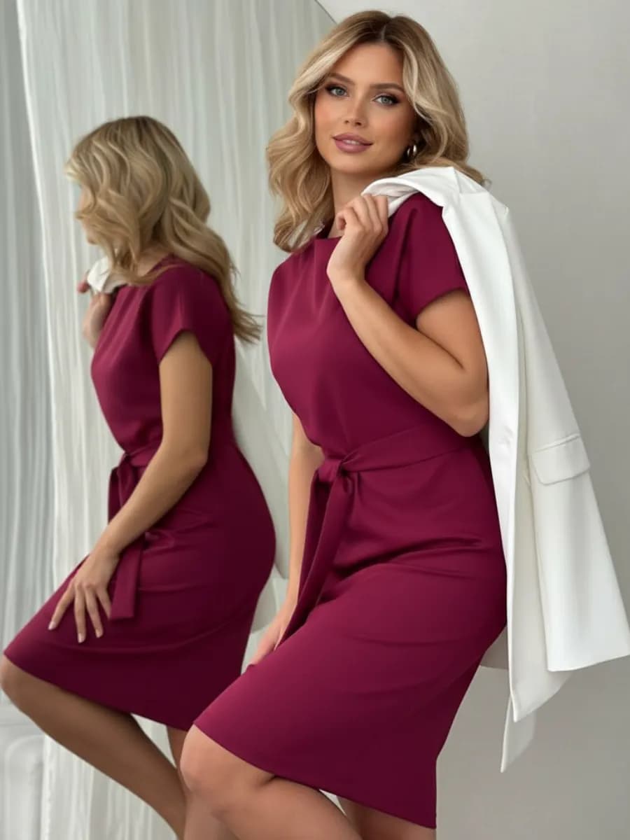 Платье офисное летнее повседневное с поясом