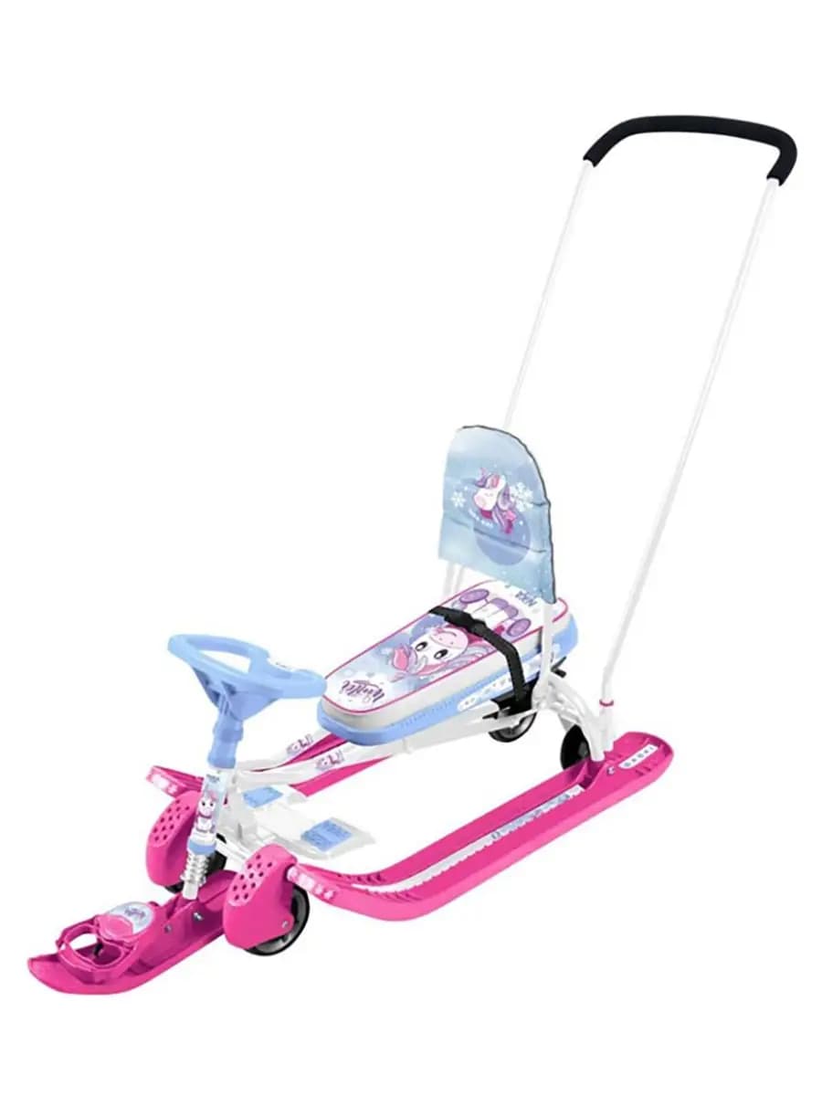 Снегокат коляска для девочки 3+ с колесами спинкой