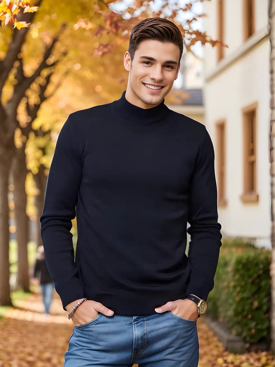 Водолазка с горлом синяя теплая из шерсти