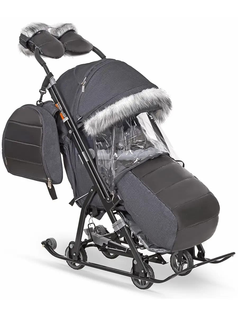 Санки коляска зимние с колесами теплые