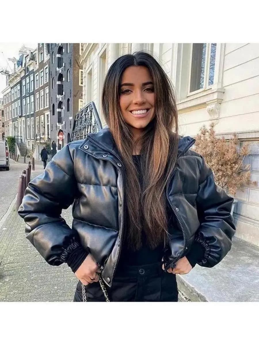 куртка короткая зимняя из экокожи