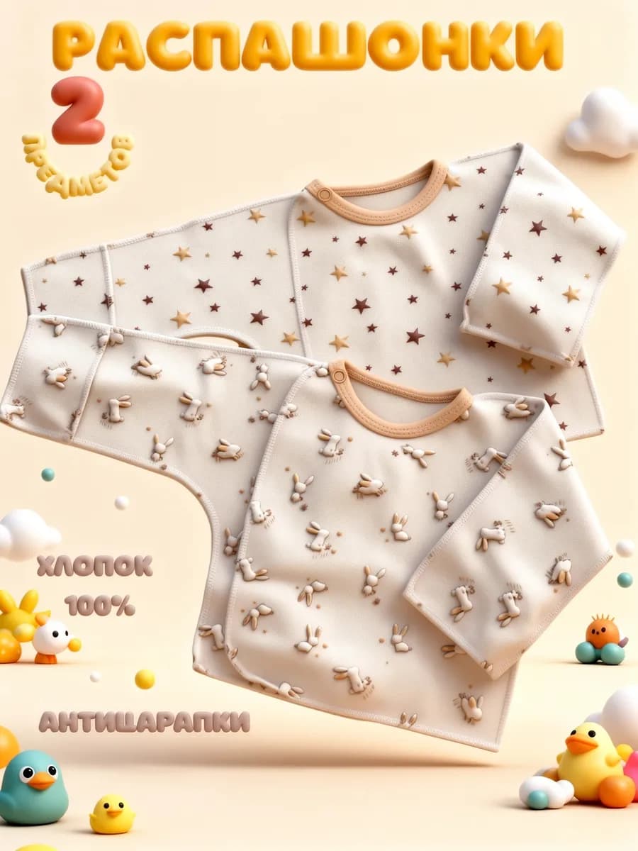 Комплект распашонок для новорожденных с антицарапками 2 шт