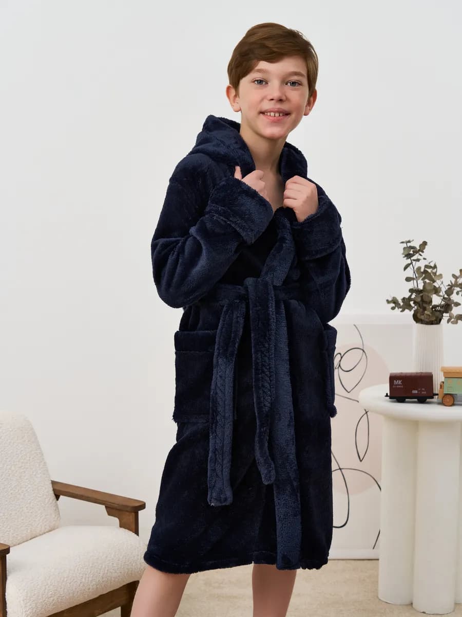 Халат для мальчика махровый с капюшоном банный