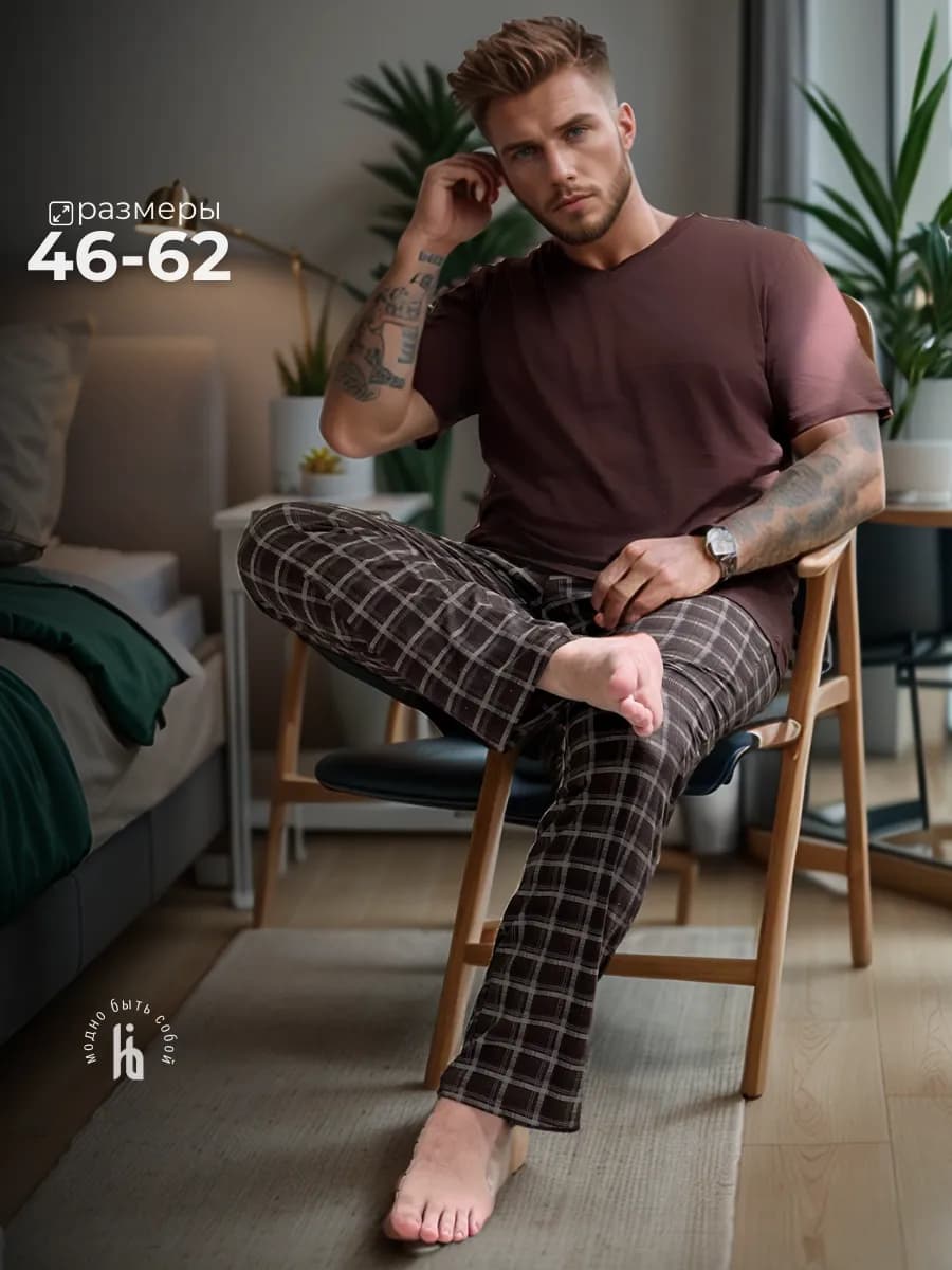 Пижама мужская со штанами и футболкой больших размеров