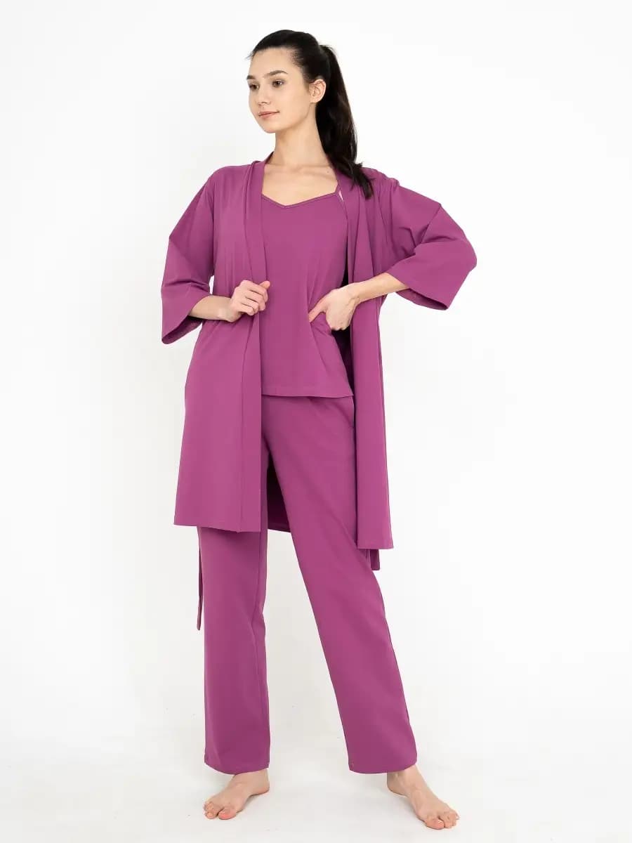 Пижама тройка халат со штанами