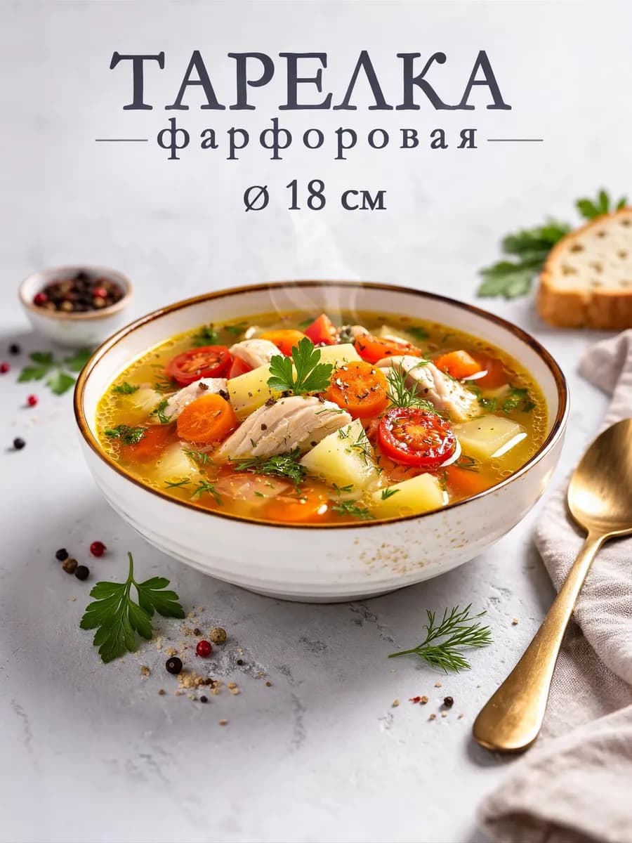 Тарелка глубокая фарфоровая «Церера» 700 мл d=18 см