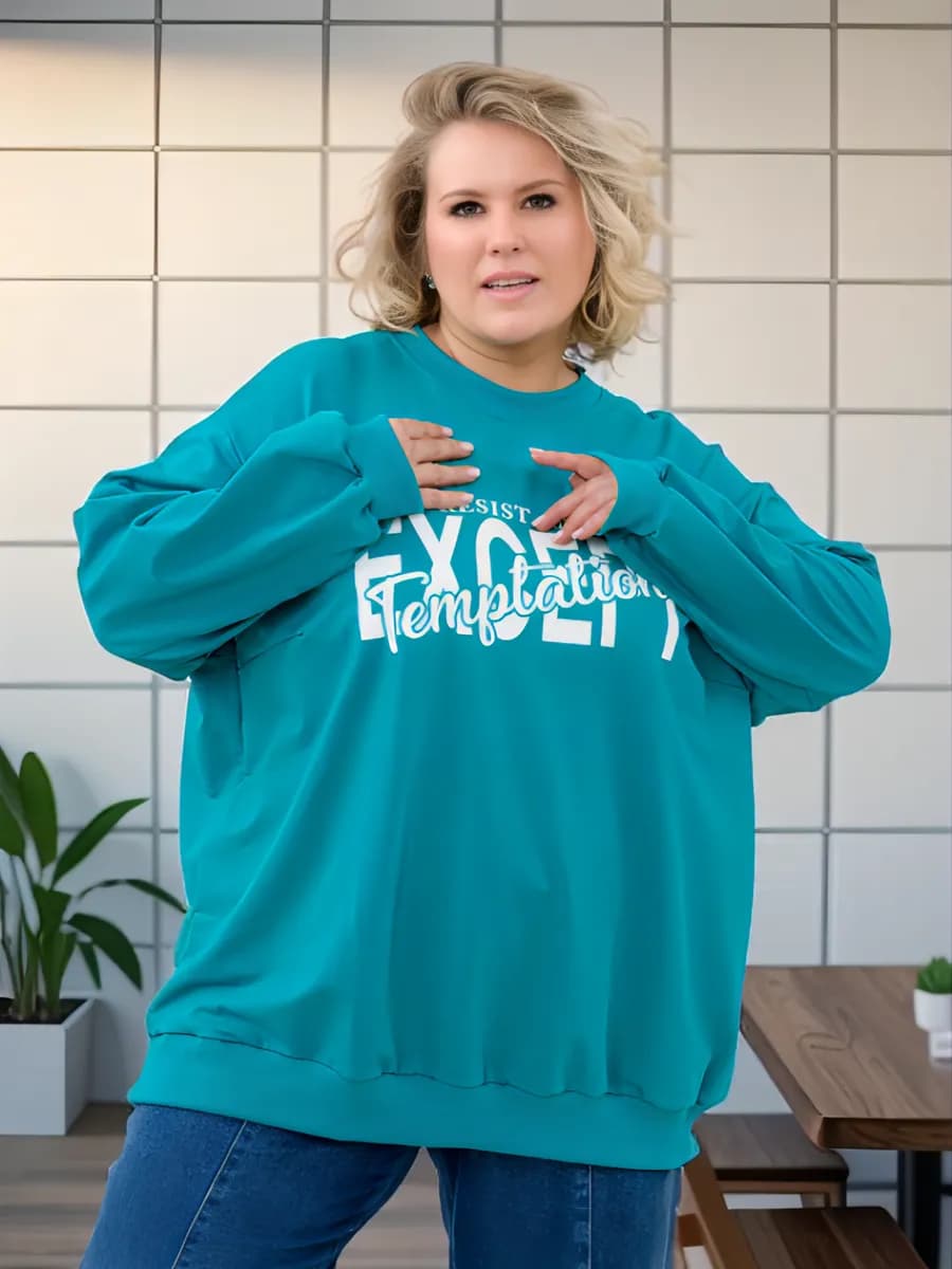 Свитшот оверсайз без начеса больших размеров 62-72