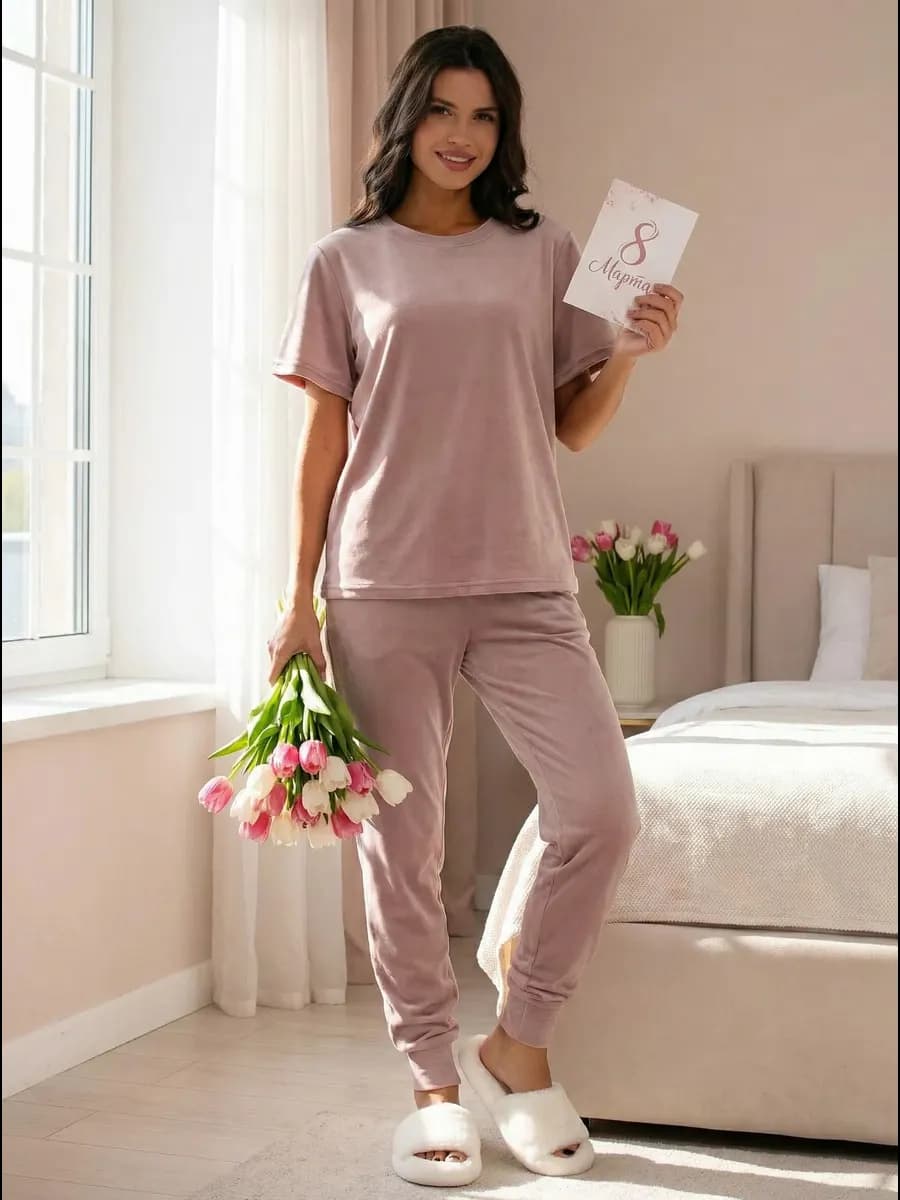 Костюм с брюками велюровый домашний