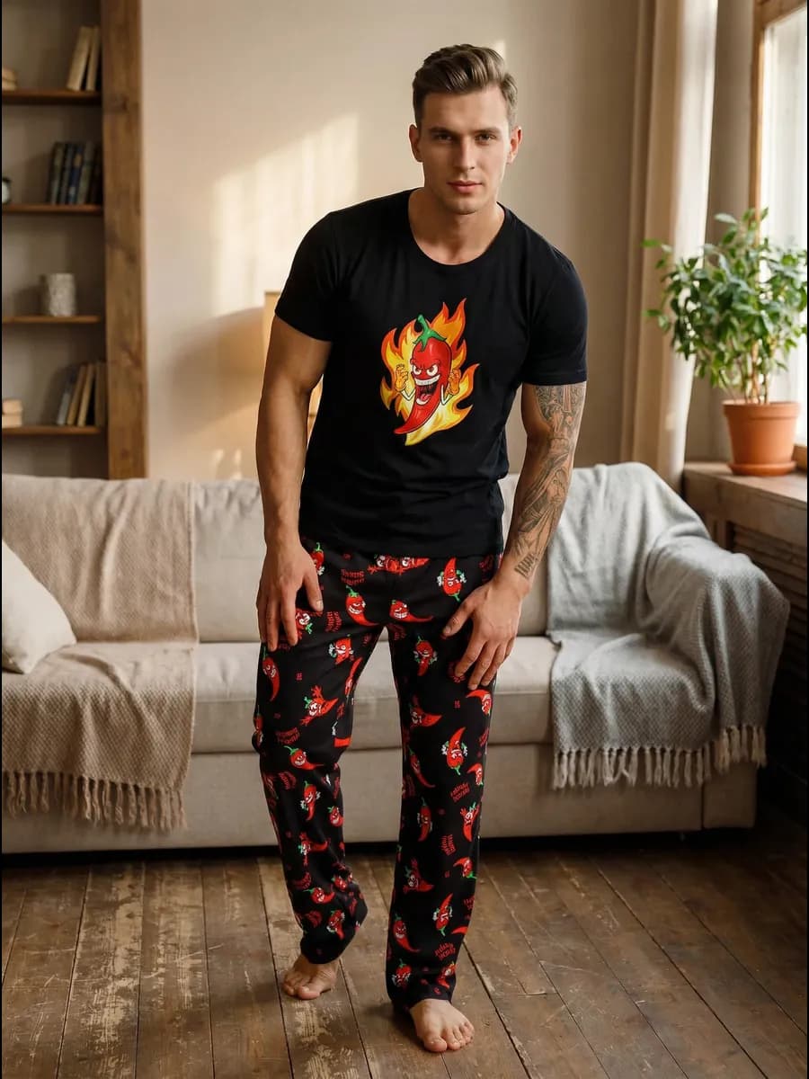 Пижама со штанами и футболкой домашний костюм