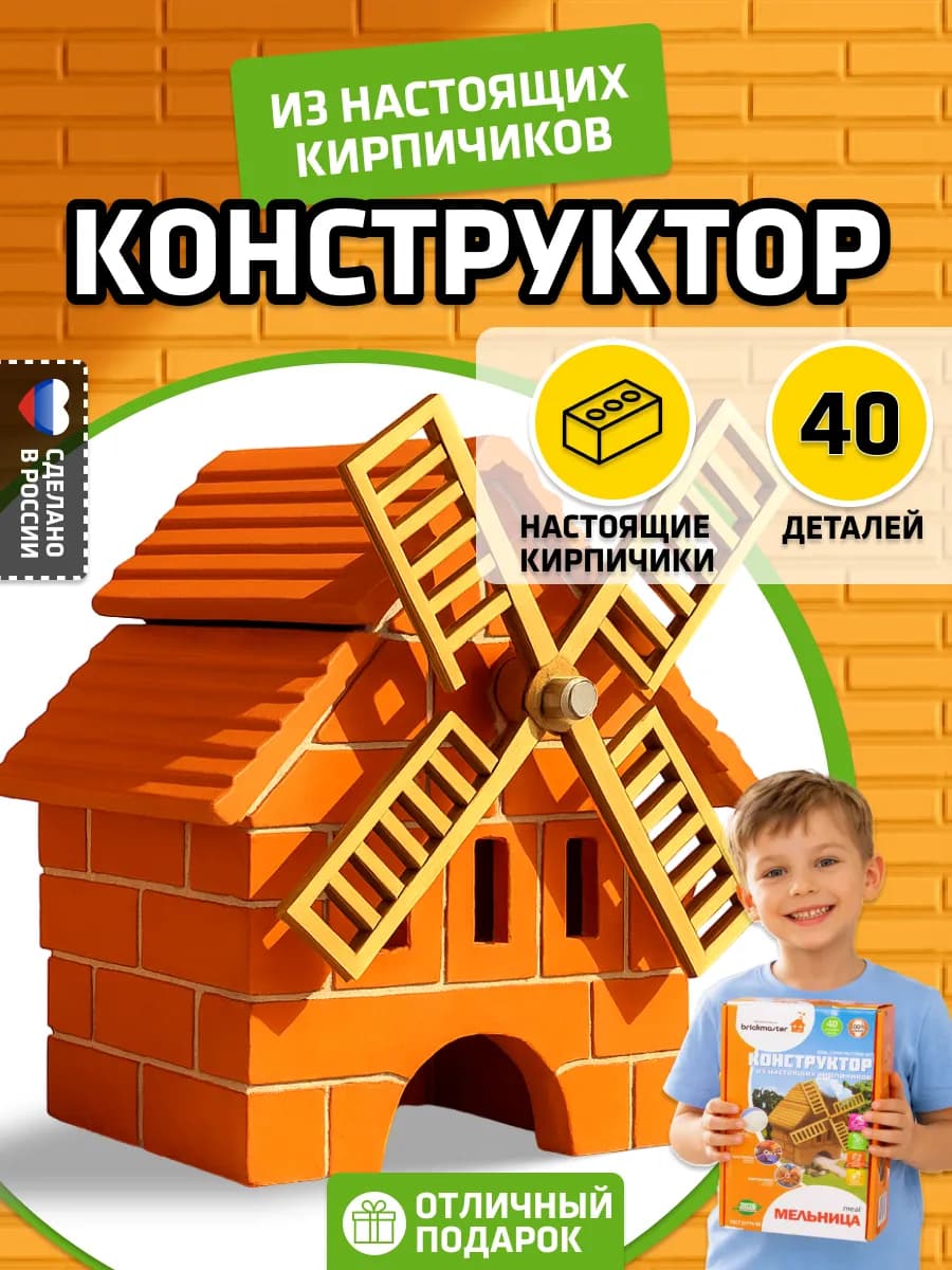 Конструктор для мальчиков из кирпичиков Мельница 40 деталей