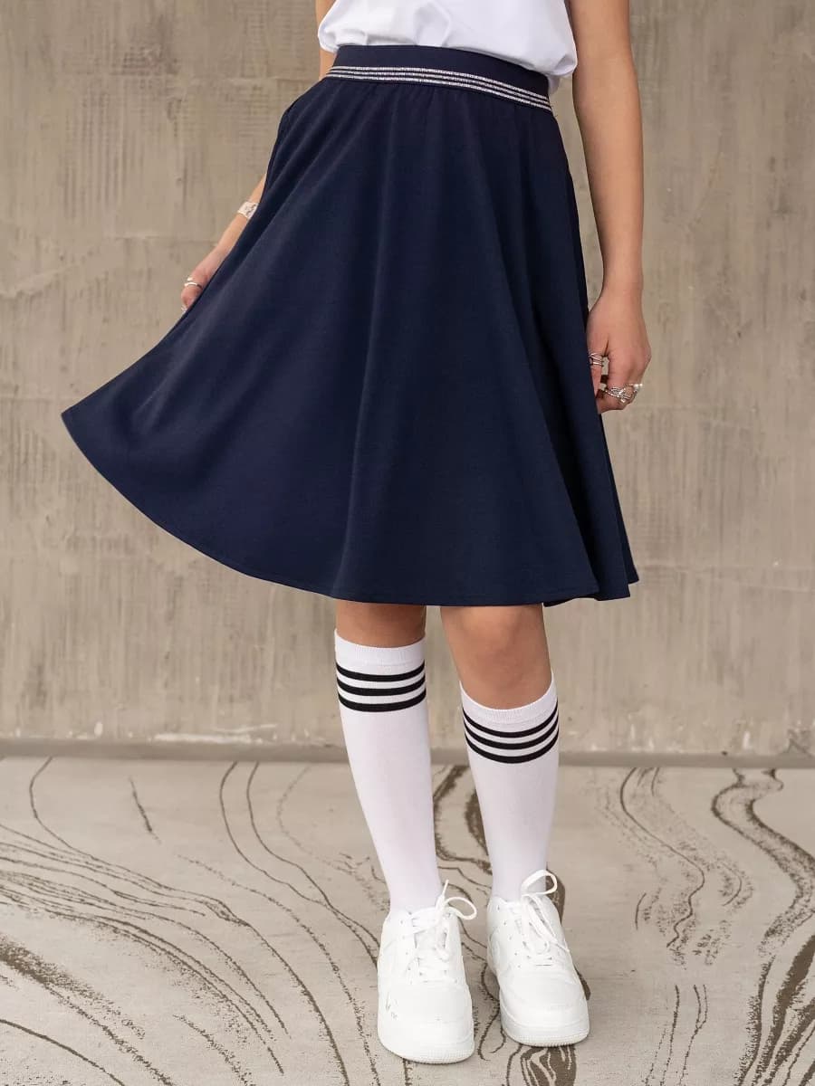 Юбка школьная с карманами на резинке миди