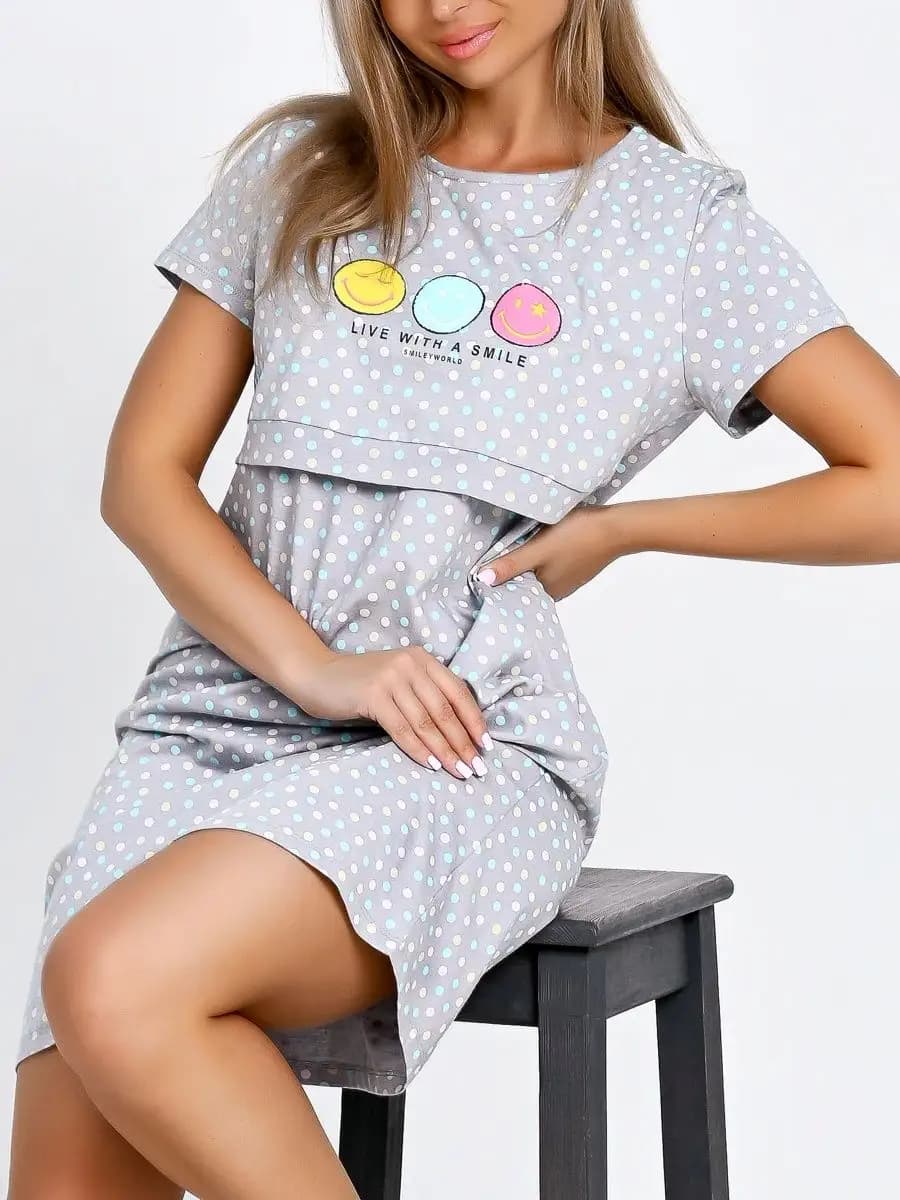 Ночная сорочка с коротким рукавом и рисунком трикотаж