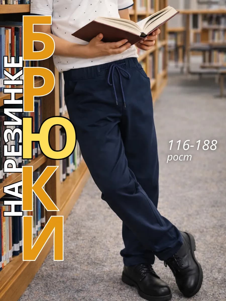 Брюки школьные для мальчика на резинке