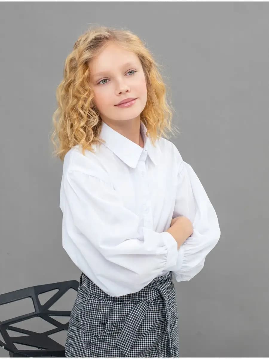 Блузка школьная белая с длинным рукавом