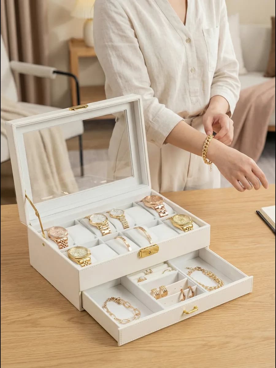 Шкатулка для часов и украшений большая с замком