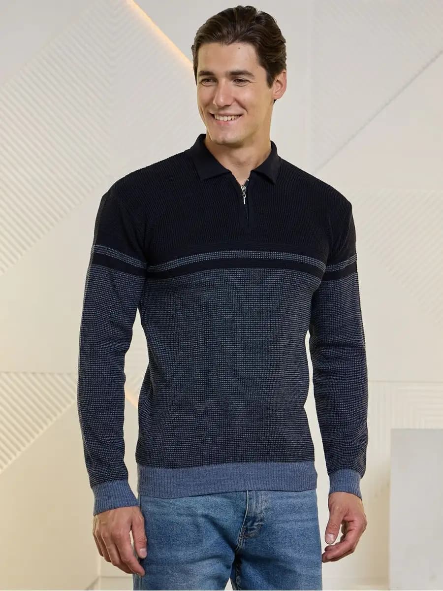 Джемпер поло на молнии вязаный