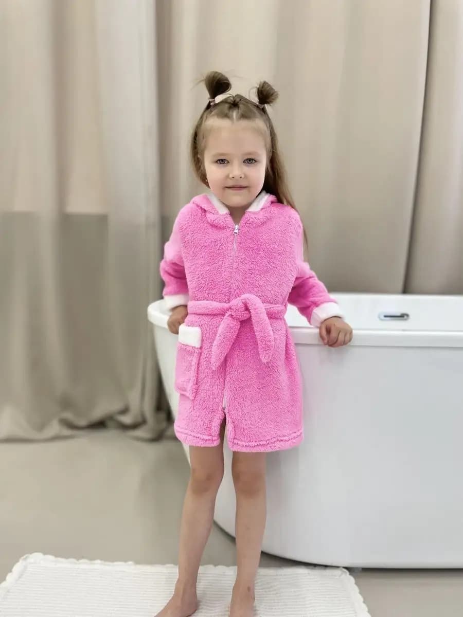 Халат детский для девочки на молнии с капюшоном Зайка