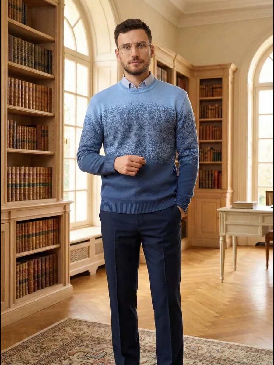 Свитер вязаный классический джемпер теплый офисный с узором