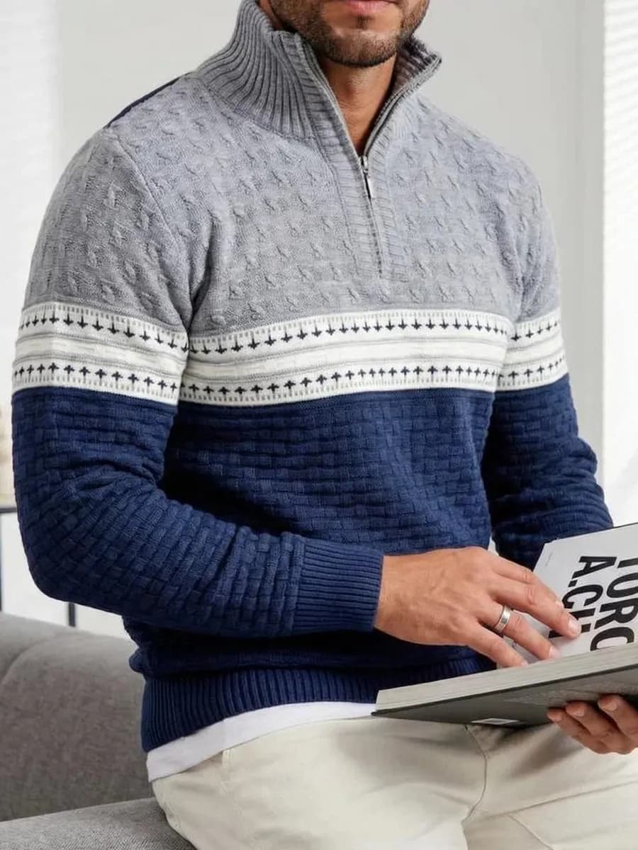 Теплый свитер с горлом на молнии шерстяной