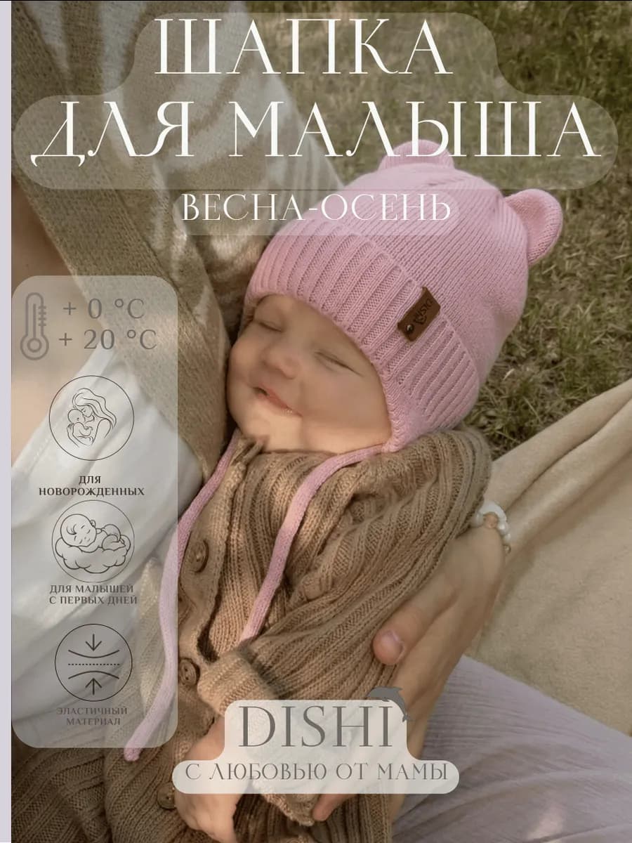 Вязаная шапка на выписку для новорожденного малыша