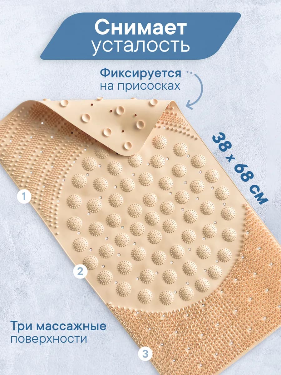 Противоскользящий коврик для ванной с присосками