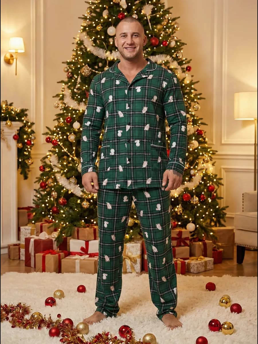 Пижама со штанами домашняя больших размеров новогодняя
