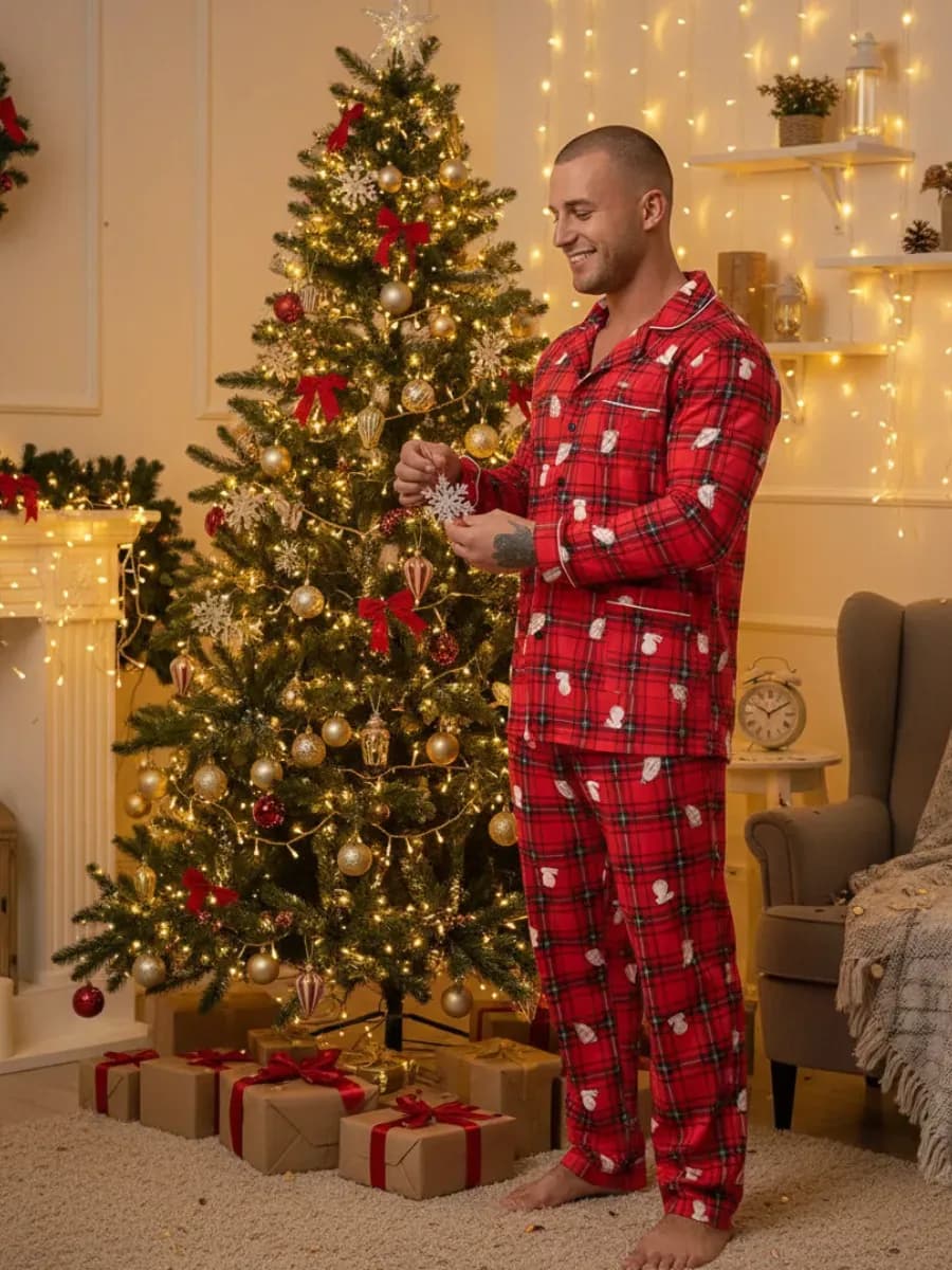 Пижама со штанами домашняя больших размеров новогодняя