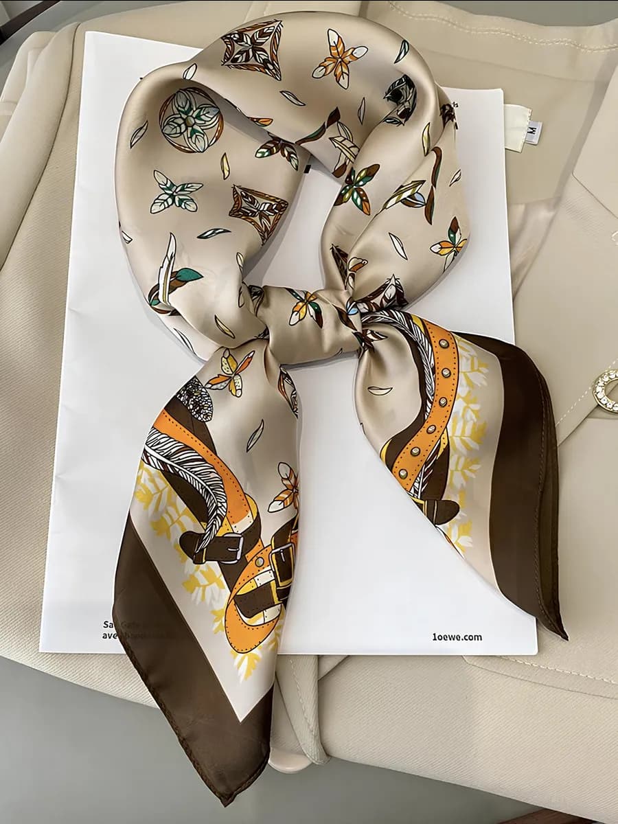 Шелковый платок на голову и шею весенний