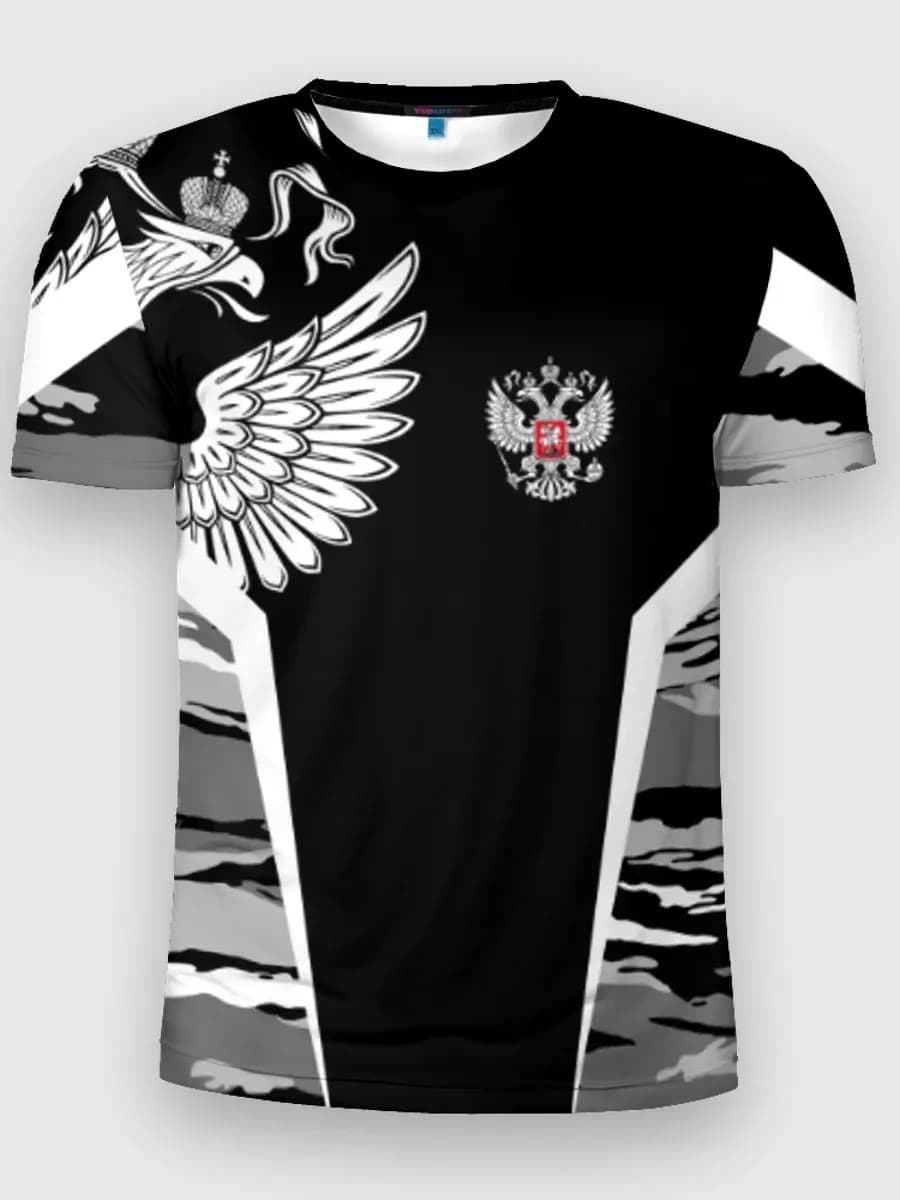 футболка спортивная для тренировок с принтом камуфляж россия