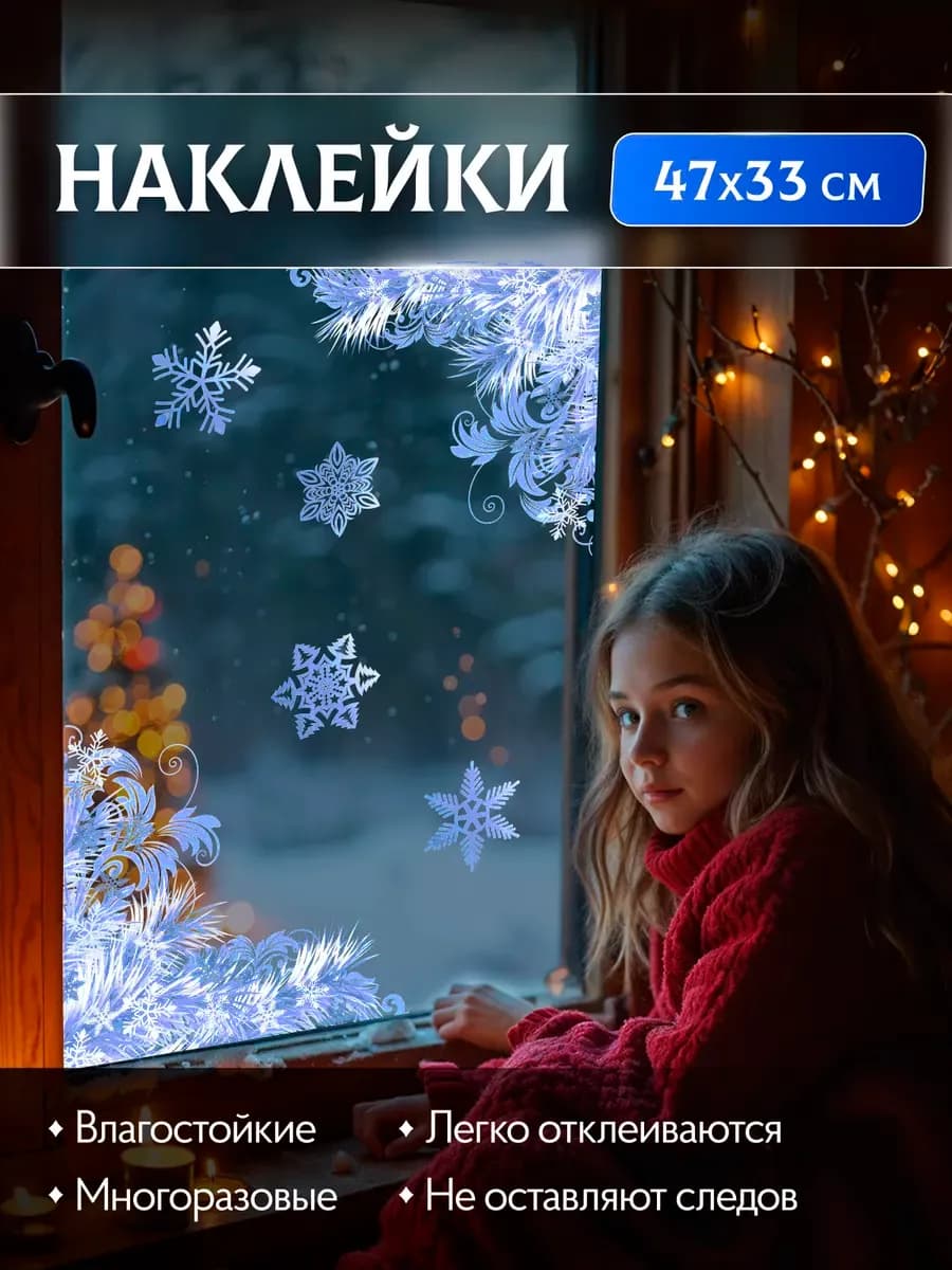 Наклейки новогодние на окна двусторонние 2026