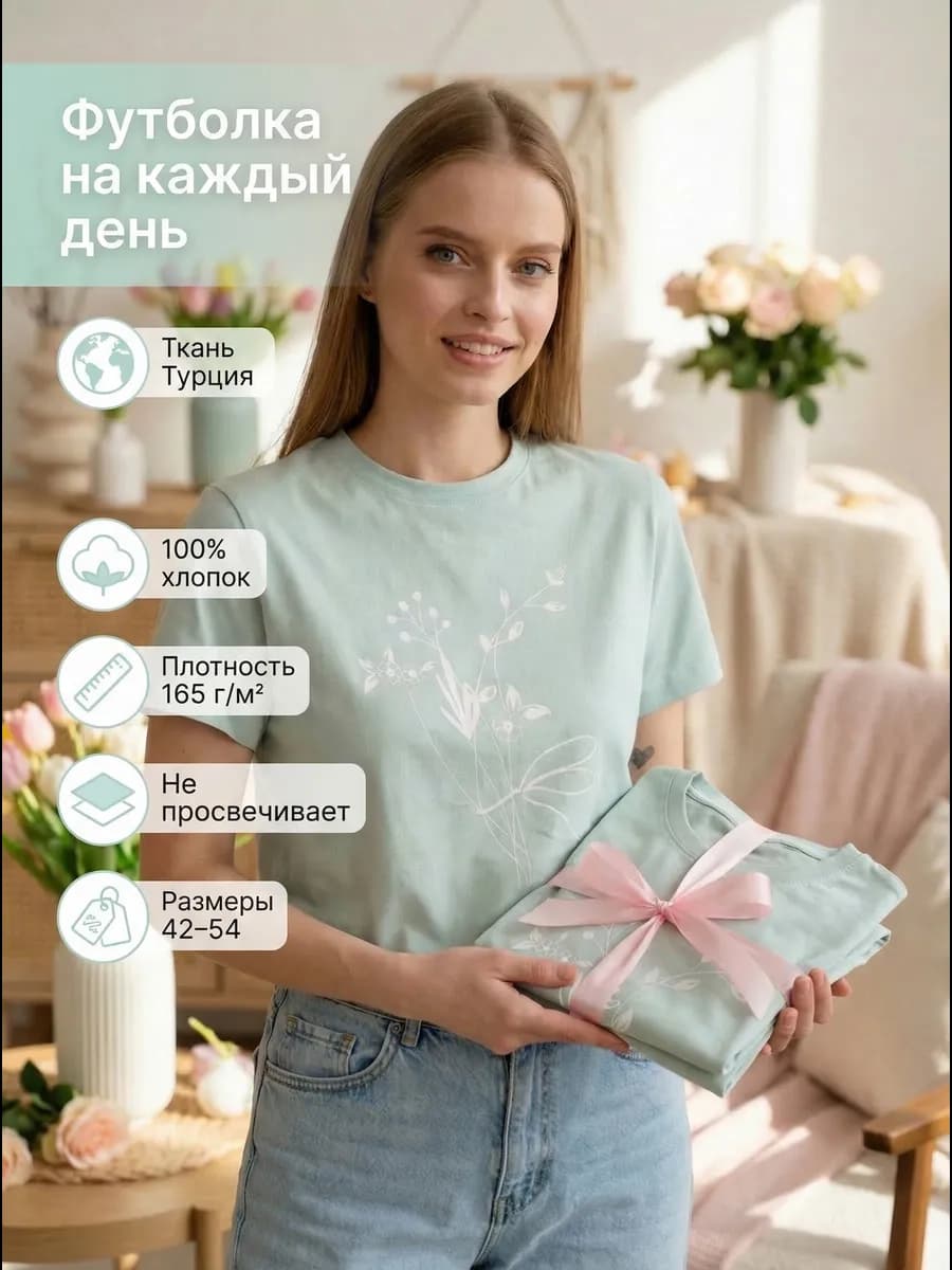 Футболка с принтом летняя хлопок подарок на 8 марта
