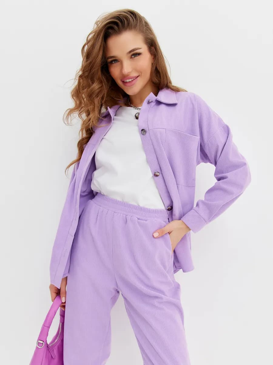 Костюм спортивный вельветовый двойка с рубашкой и джоггерам