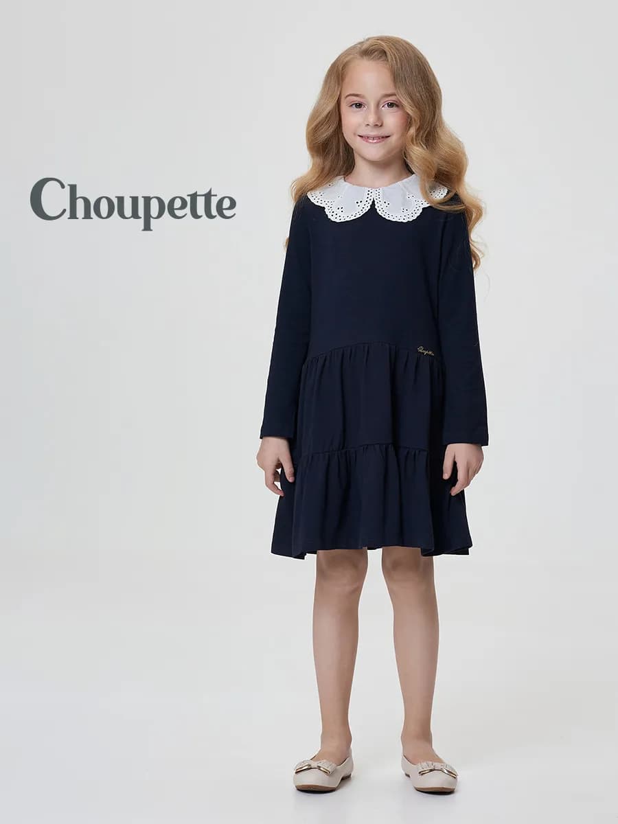 Платье школьное с длинным рукавом и белым воротником