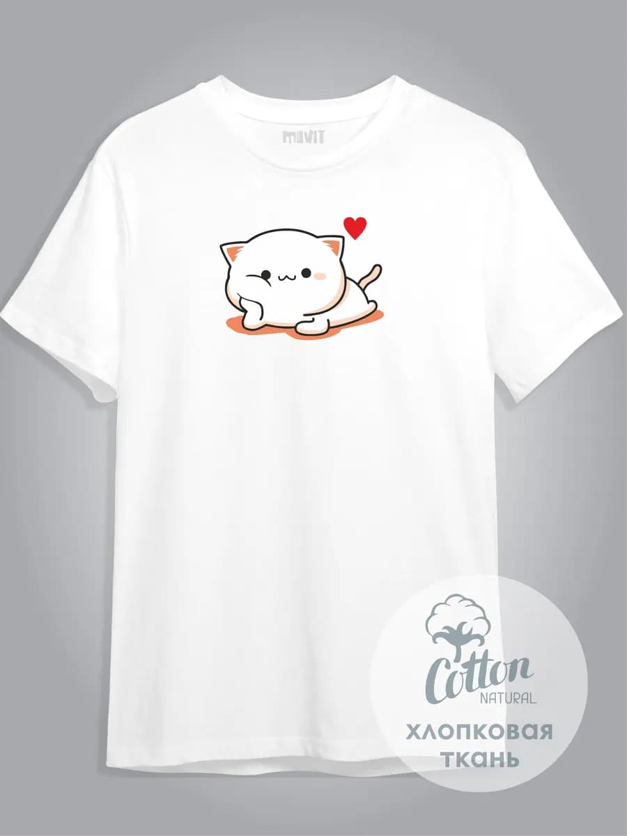 Белая футболка аниме котик