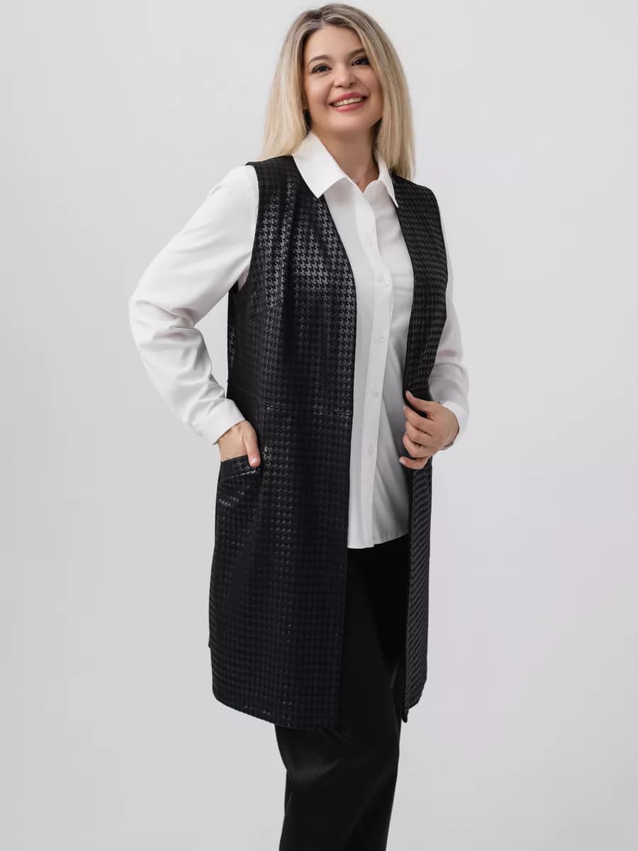 Жилет удлиненный трикотажный с карманами для офиса