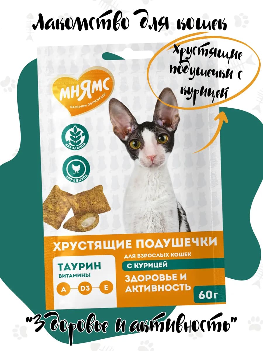 Хрустящие подушечки для кошек "Здоровье и активность" 60г