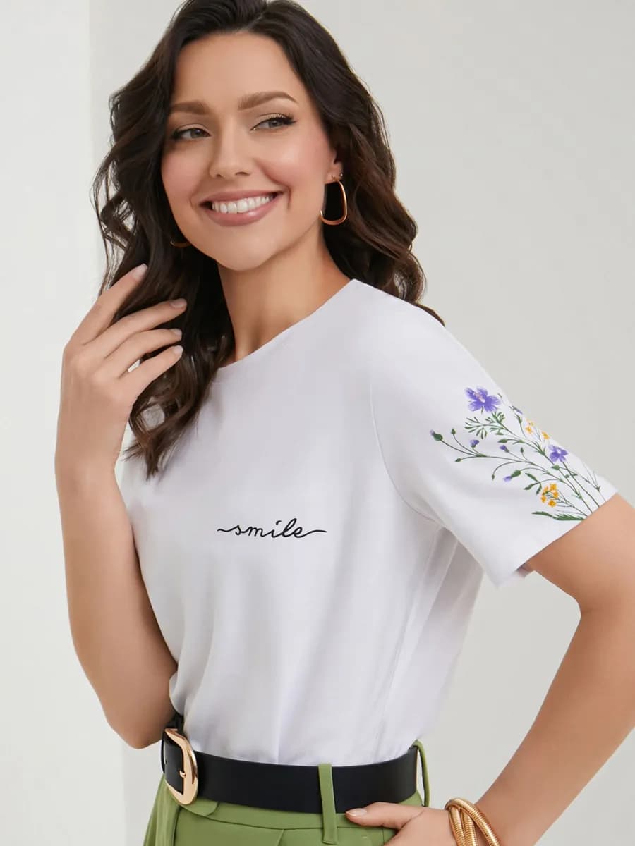 Футболка женская базовая с принтом большие размеры хлопок